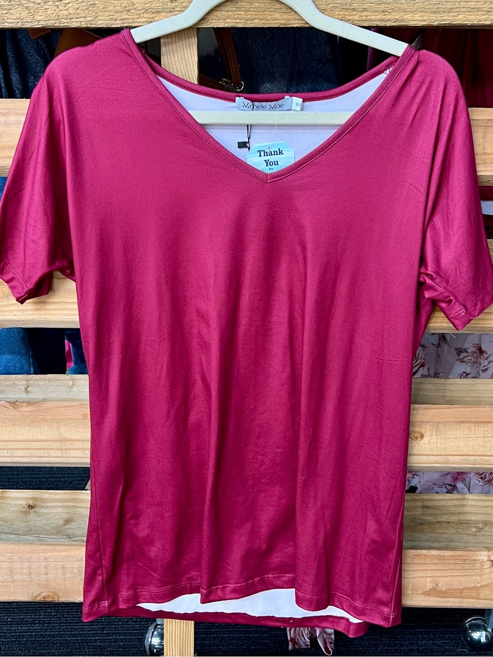 Michelle Mae V-Neck Short Sleeve Tee in Berry